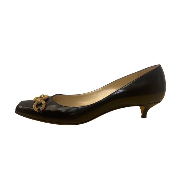 Jimmy Choo Women’s Black Patent Leather Chain Embellished Kitten Heels Size 41.5 - Picture 4 of 9